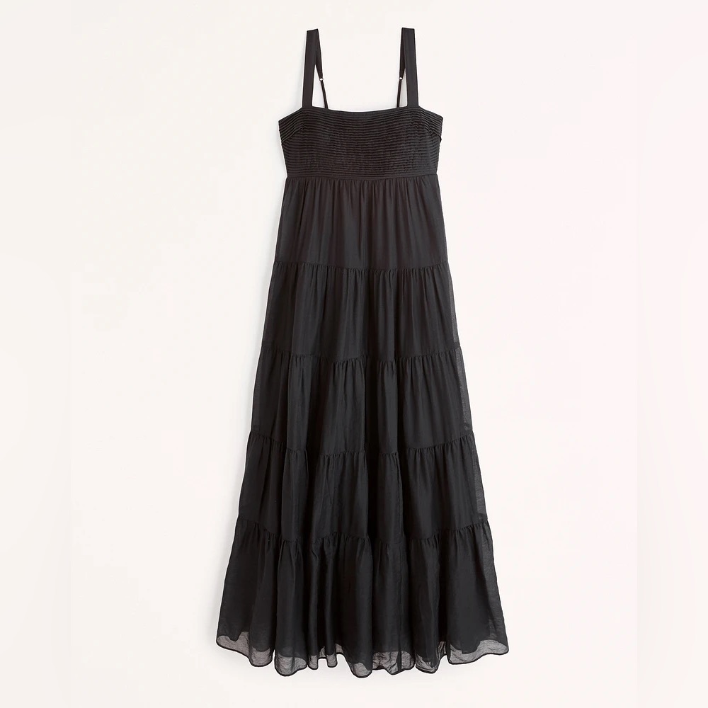 Abercrombie Tiered Ruched Babydoll Maxi Dressj